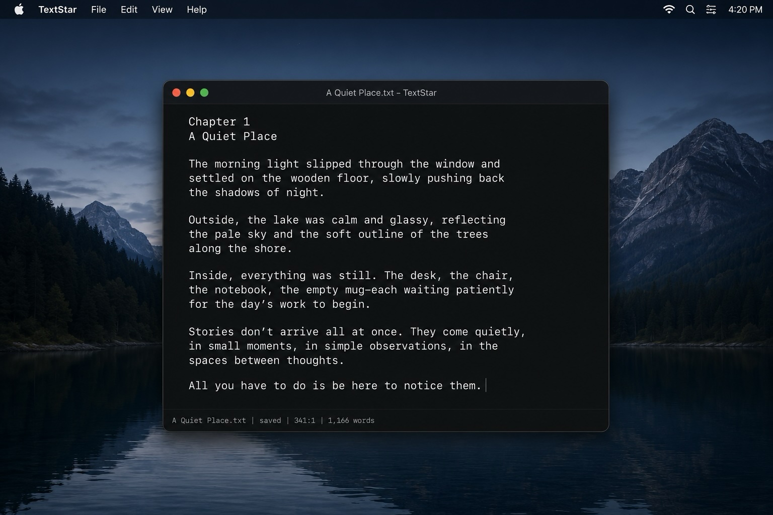 TextStar writing editor shown in a focused desktop window